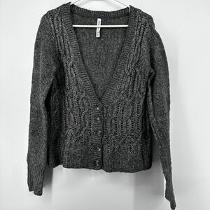 Aeropostale Dark Grey‎ Cable Knit Button Down Long Sleeve Cardigan Women's Large